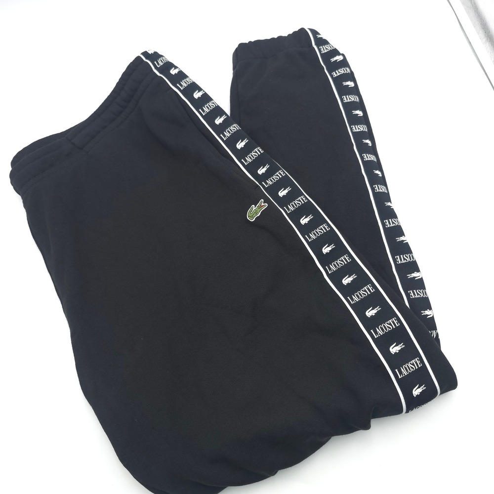 Lacoste Mens Tapered Fit Logo Tape Sweatpants Black US 3XL FR 8 FA13487